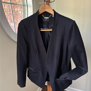 Tahari Elegant Black Blazer with Zipper Details